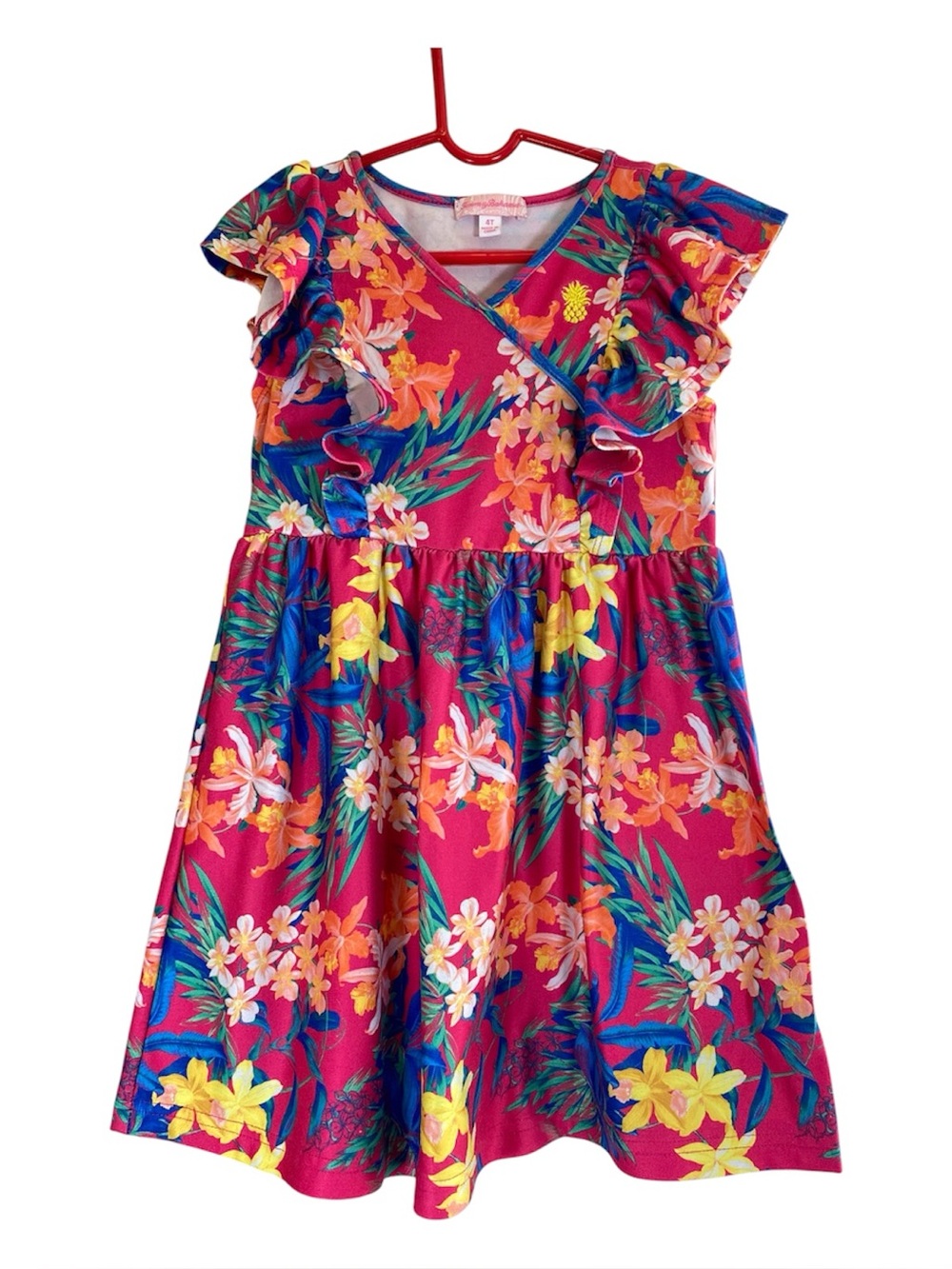 TOMMY BAHAMA‎ Little Girl Tropical Floral Sun Dress Ruffle Sleeves 4T